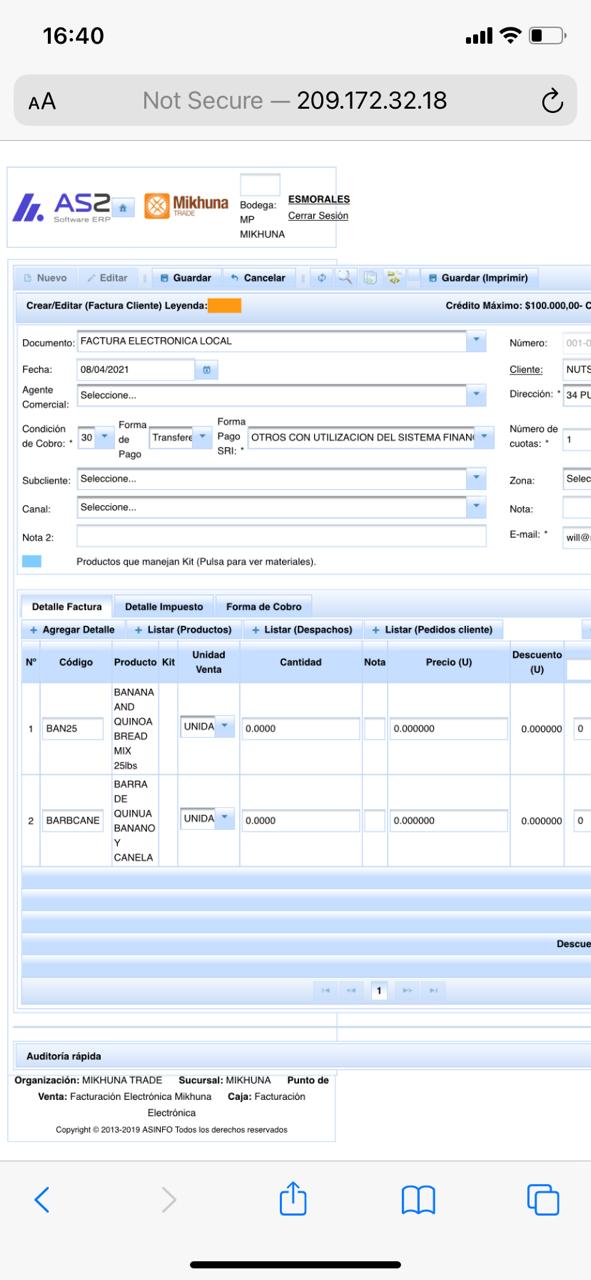screenshot of AS2 ERP